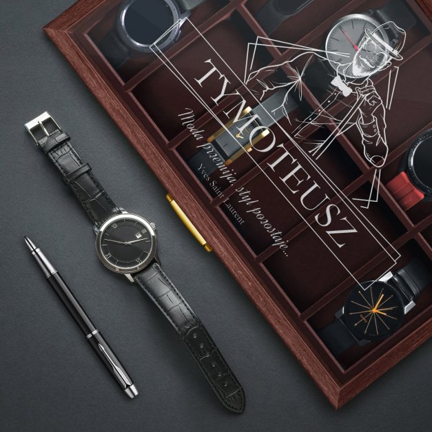 Szkatułka brązowa na zegarki z grawerem dla gentlemana na imieniny