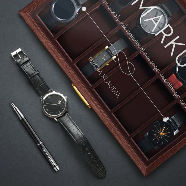 Szkatułka brązowa na zegarki z grawerem dla chłopaka męża
