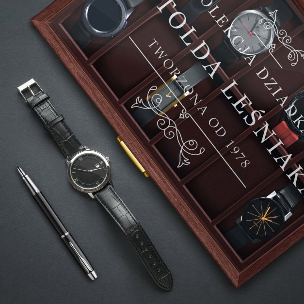 Szkatułka brązowa na zegarki z grawerem dla dziadka na urodziny