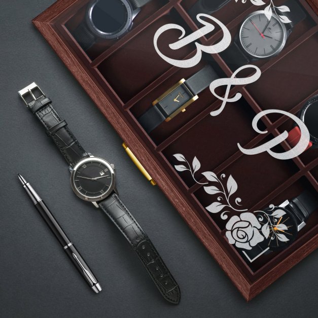 Szkatułka brązowa na zegarki z grawerem dla pary
