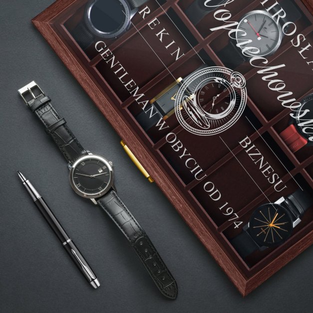 Szkatułka brązowa na zegarki z grawerem dla gentlemana na urodziny