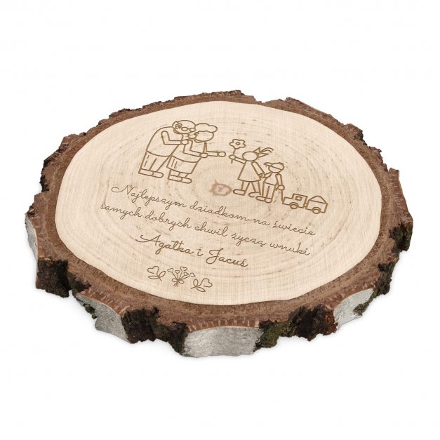 Plaster drewna z grawerem dla babci i dziadka jako podziękowanie ślubne
