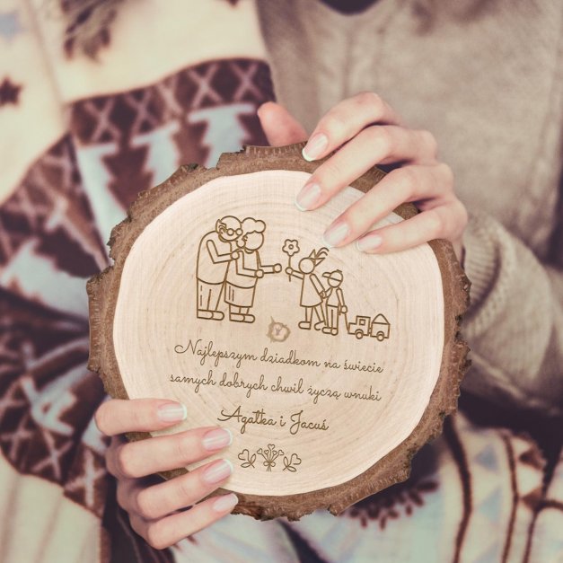 Plaster drewna z grawerem dla babci i dziadka jako podziękowanie ślubne