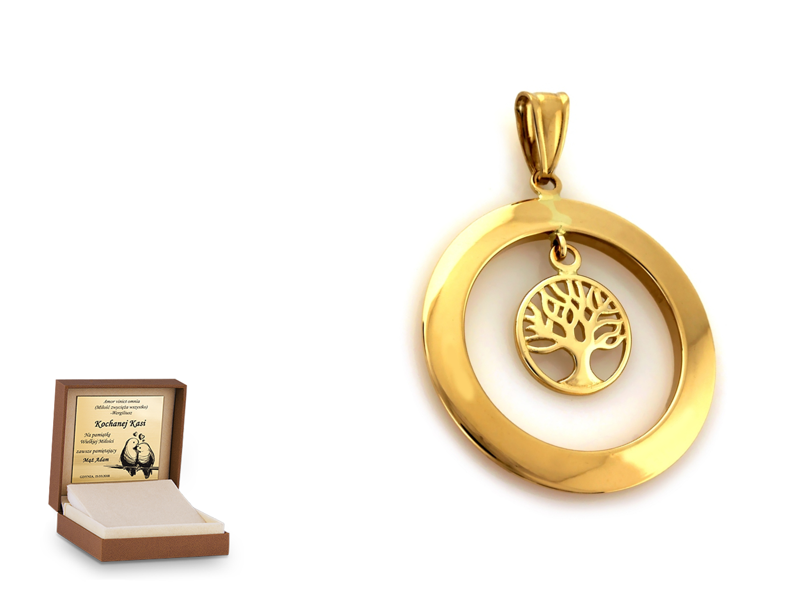 Złota zawieszka 585 symbol prezent grawer