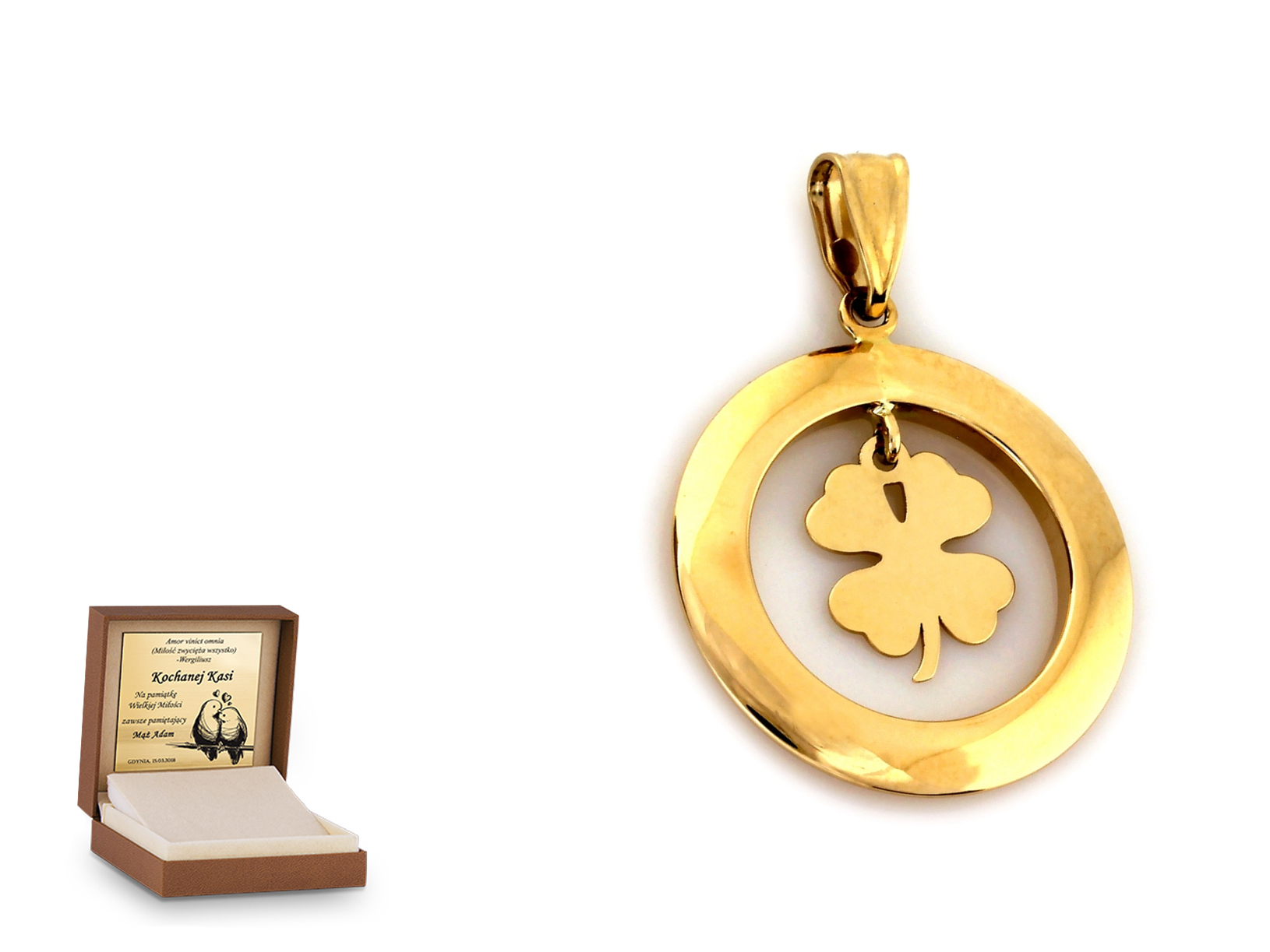 Złota zawieszka 585 symbol prezent grawer
