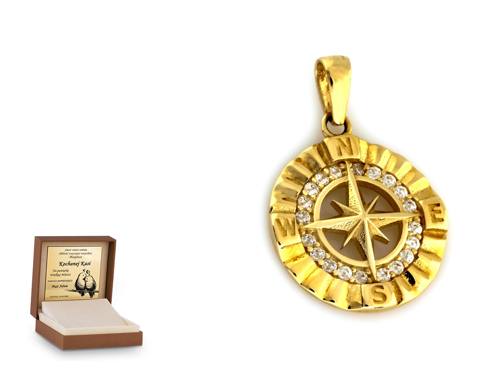 Złota zawieszka 585 symbol prezent grawer