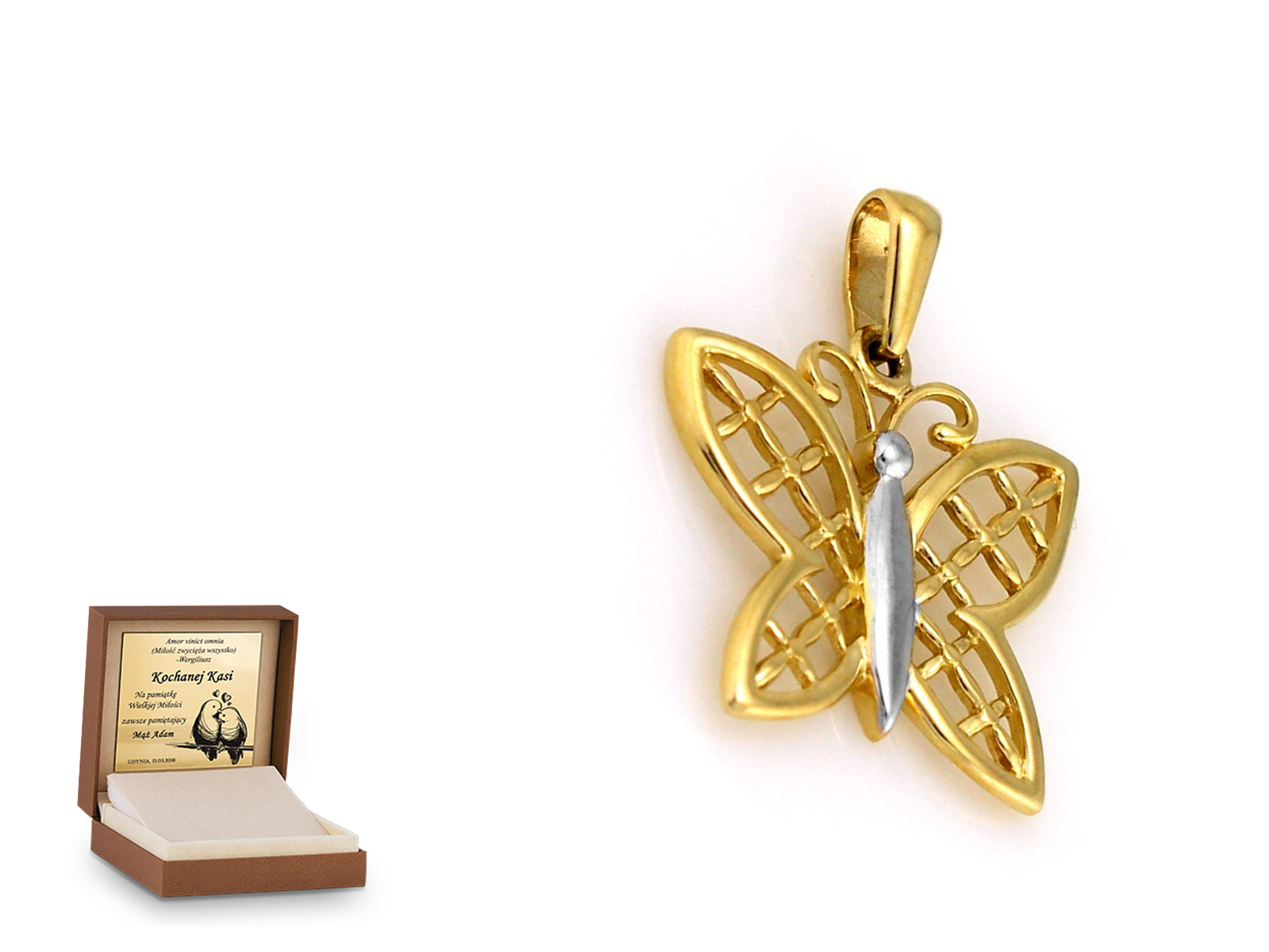 Złota zawieszka 585 symbol motyl prezent grawer