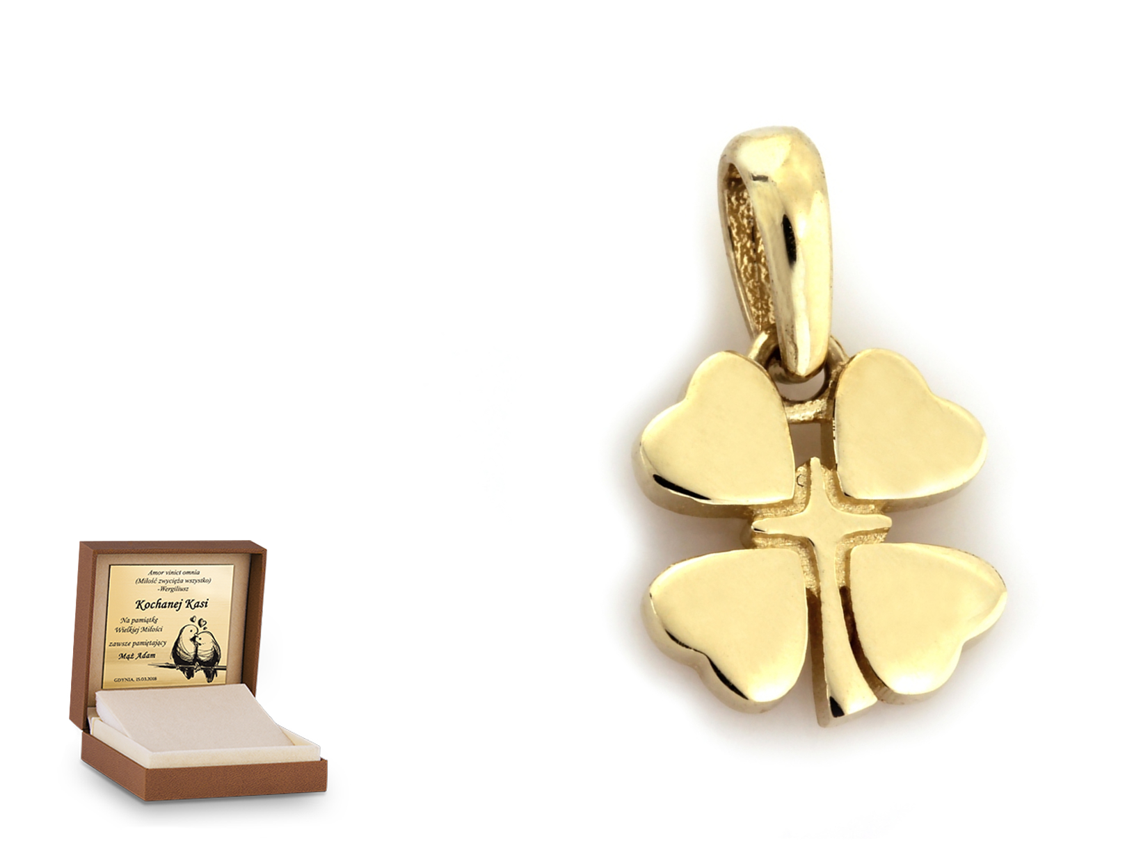 Złota zawieszka 585 symbol prezent grawer
