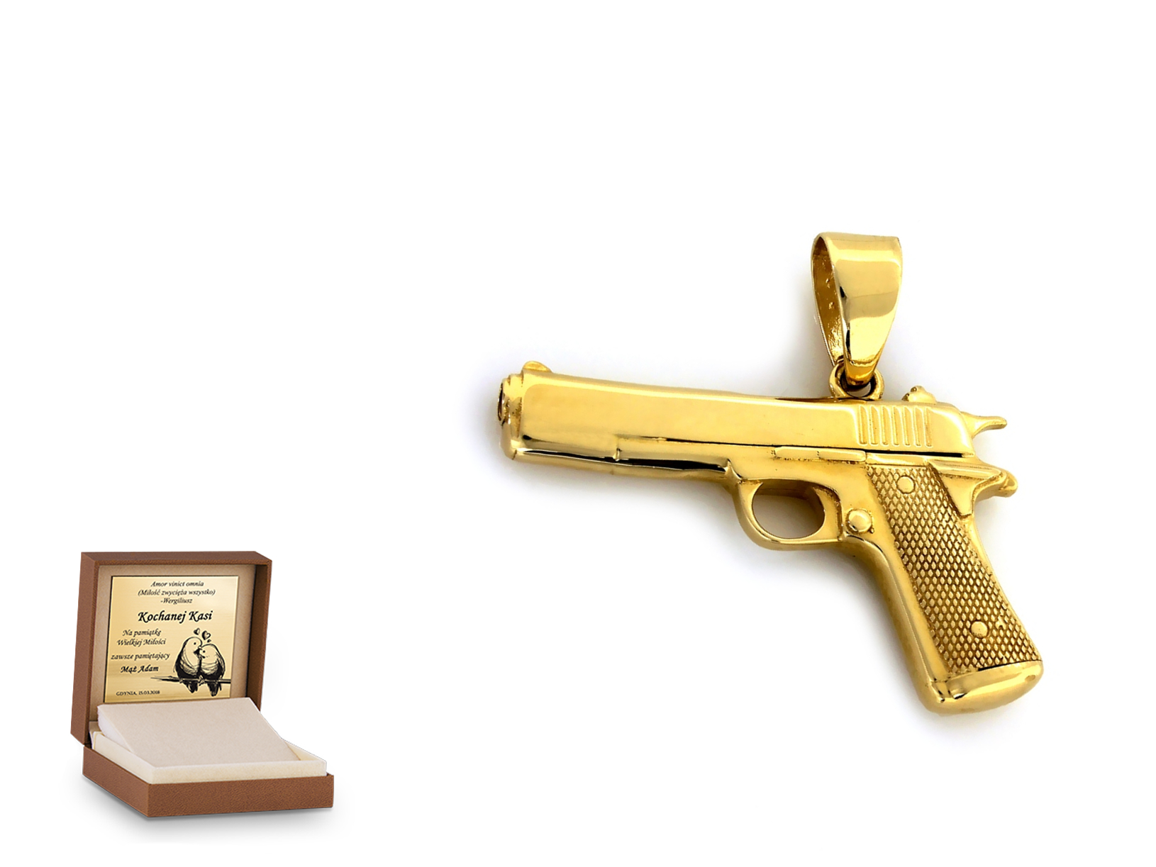 Złota zawieszka 585 symbol prezent grawer
