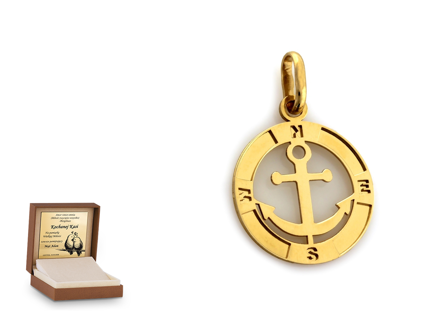 Złota zawieszka 585 symbol prezent grawer