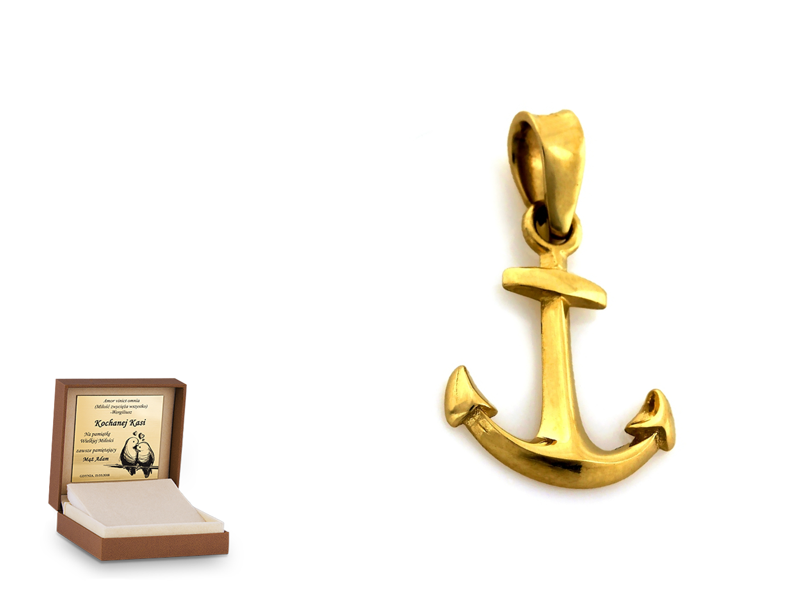 Złota zawieszka 585 symbol prezent grawer