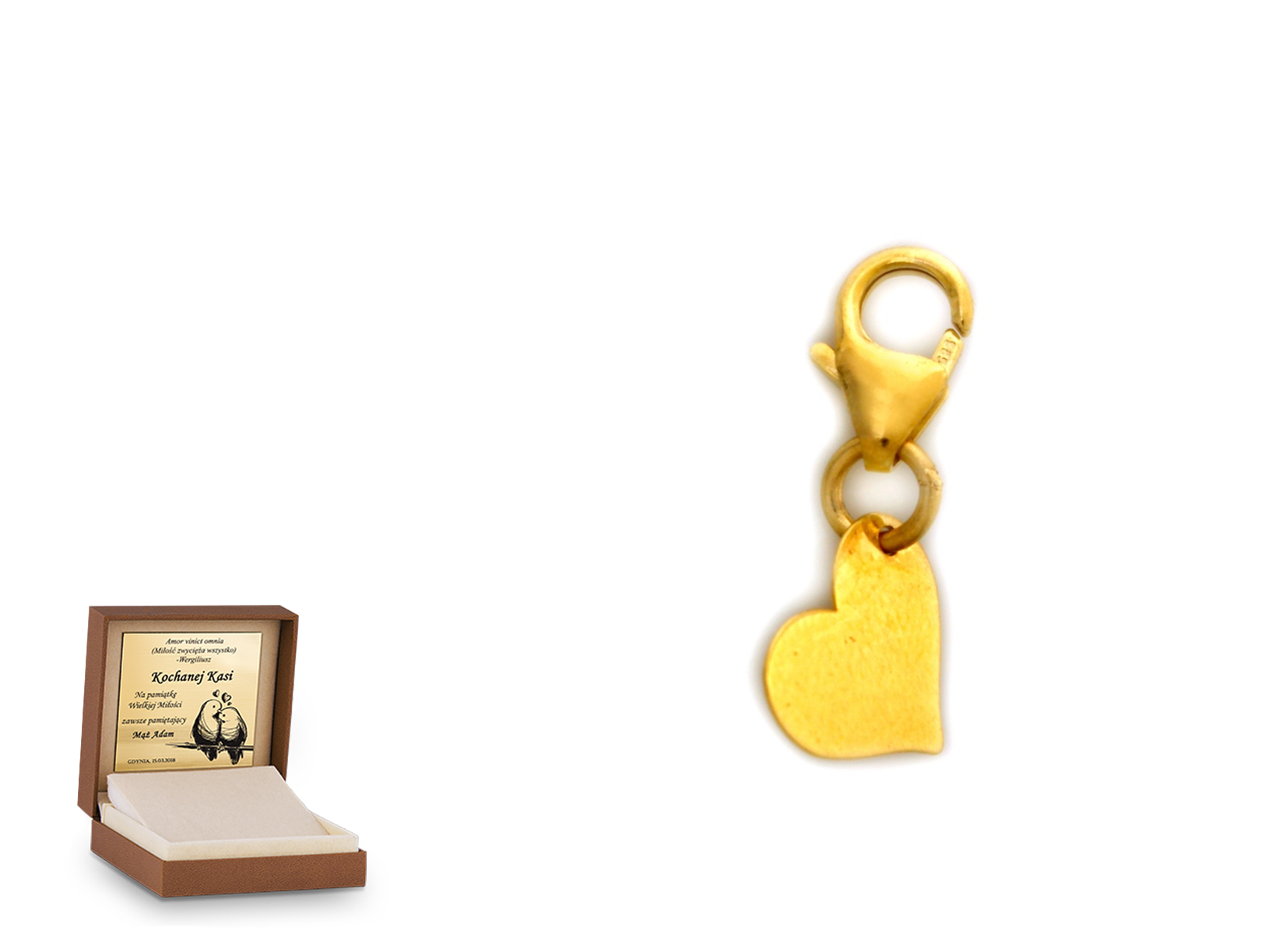 Złota zawieszka 585 charms serce prezent grawer