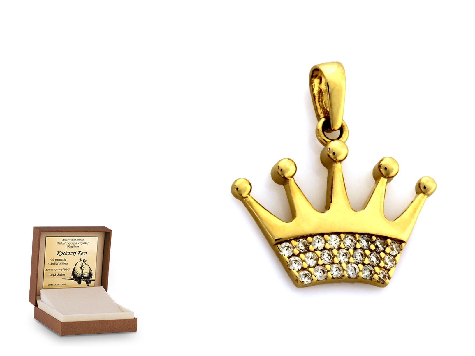 Złota zawieszka 585 symbol prezent grawer
