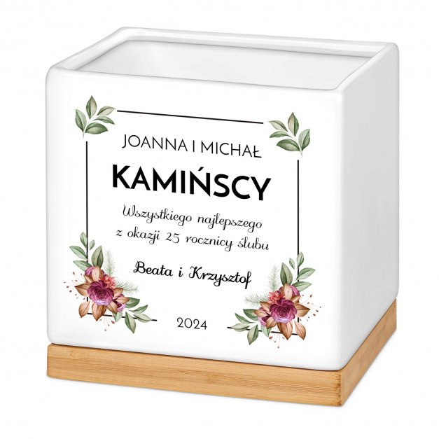 Personalizowana doniczka kwadratowa z napisem dla pary na 25 rocznicę