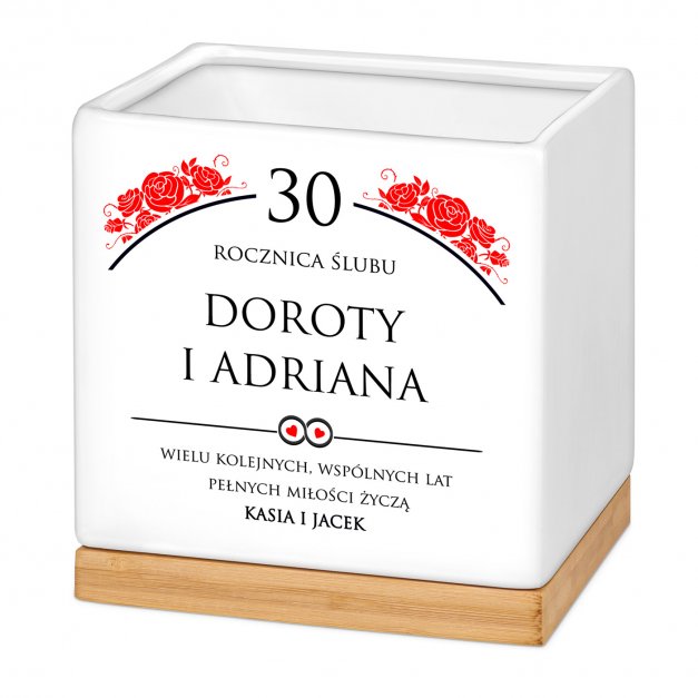 Personalizowana doniczka kwadratowa z napisem dla pary na 30 rocznicę