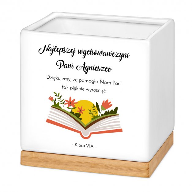 Personalizowana doniczka kwadratowa z napisem dla wychowawczyni nauczycielki na Dzień Nauczyciela