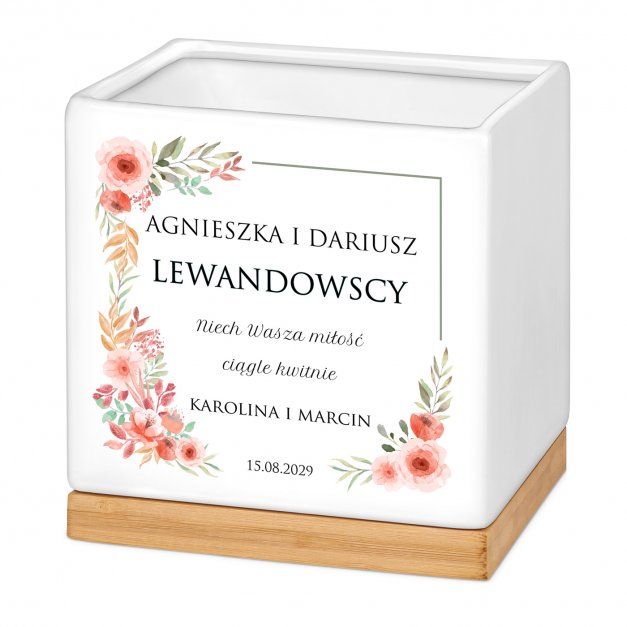 Personalizowana doniczka kwadratowa z napisem dla pary na ślub rocznicę