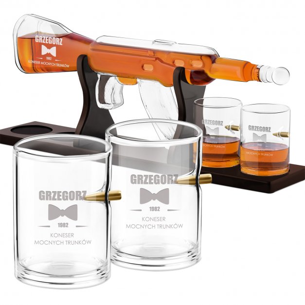 Karafka karabin 4 szklanki zestaw z grawerem dla konesera whisky na urodziny