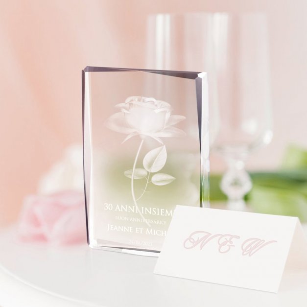 Kryształ 3D grawerowany róża w opakowaniu z nadrukiem dla pary na 30 rocznicę ślubu