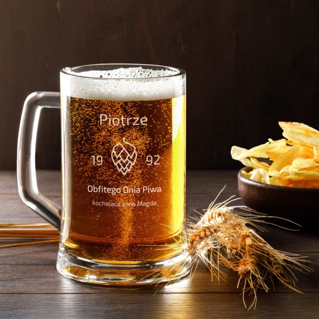 Kufel szklany do piwa z grawerem dla piwosza z okazji Dnia Piwa urodzin