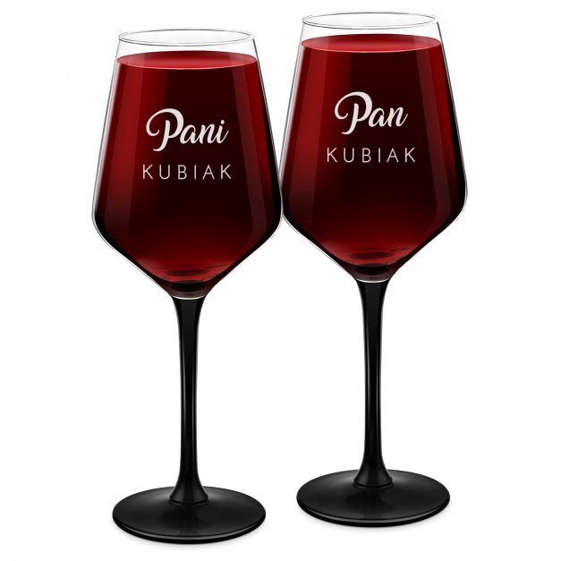 Kieliszki rubin z czarną nóżką x2 z grawerem dla pary