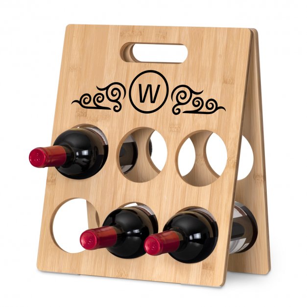Drewniany stojak na wino z nadrukiem inicjałem na prezent dla winiarza