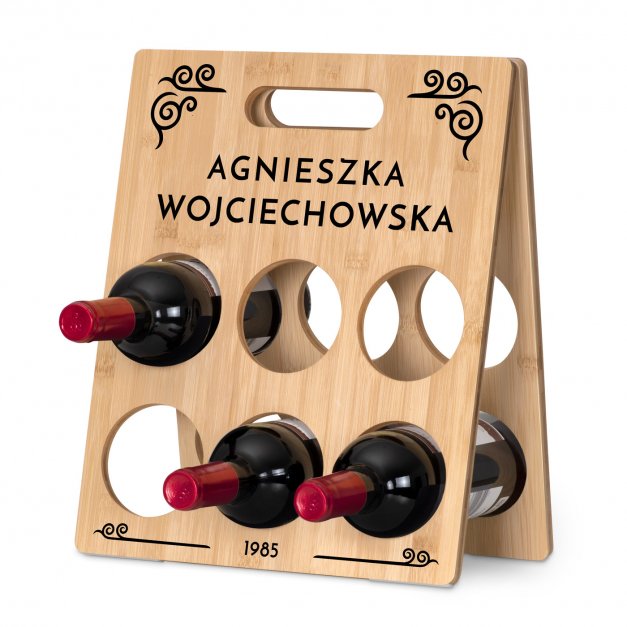 Drewniany stojak na wino z nadrukiem na prezent dla niej na urodziny