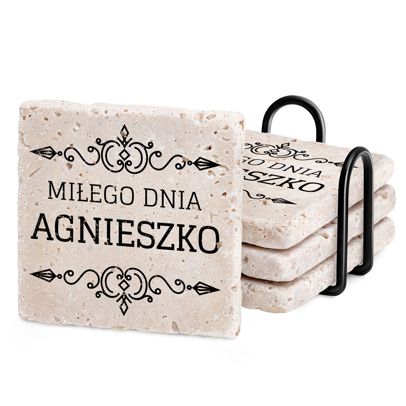 Kamienne podkadki pod kubek z nadrukiem - zestaw x4 dla niej na imieniny