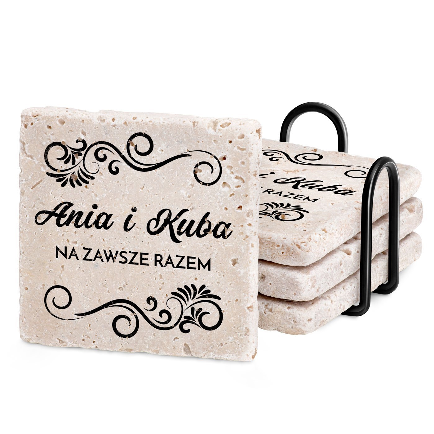 Kamienne podkadki pod kubek z nadrukiem - zestaw x4 dla pary na lub rocznic
