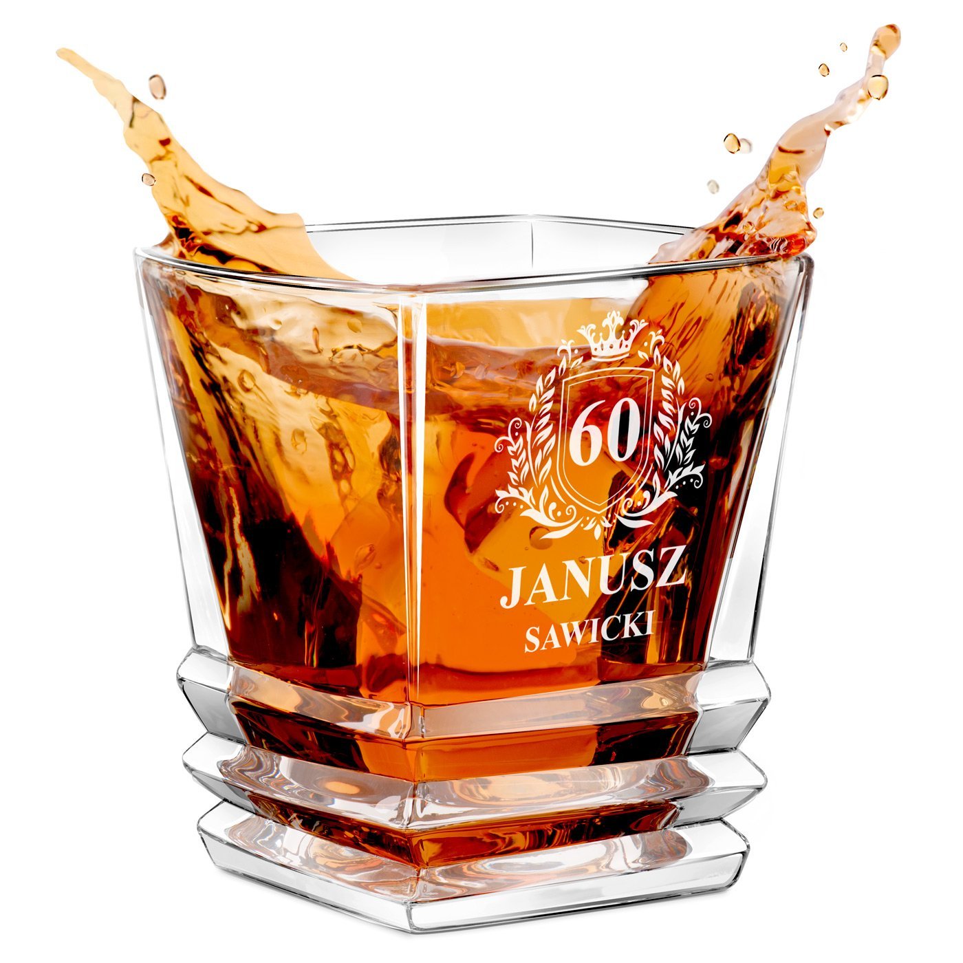 Szklanka do whisky geometric z grawerem dla niego na 60 urodziny