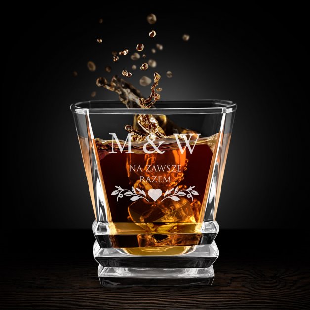 Szklanka do whisky geometric z grawerem dla pary na ślub rocznicę parapetówkę