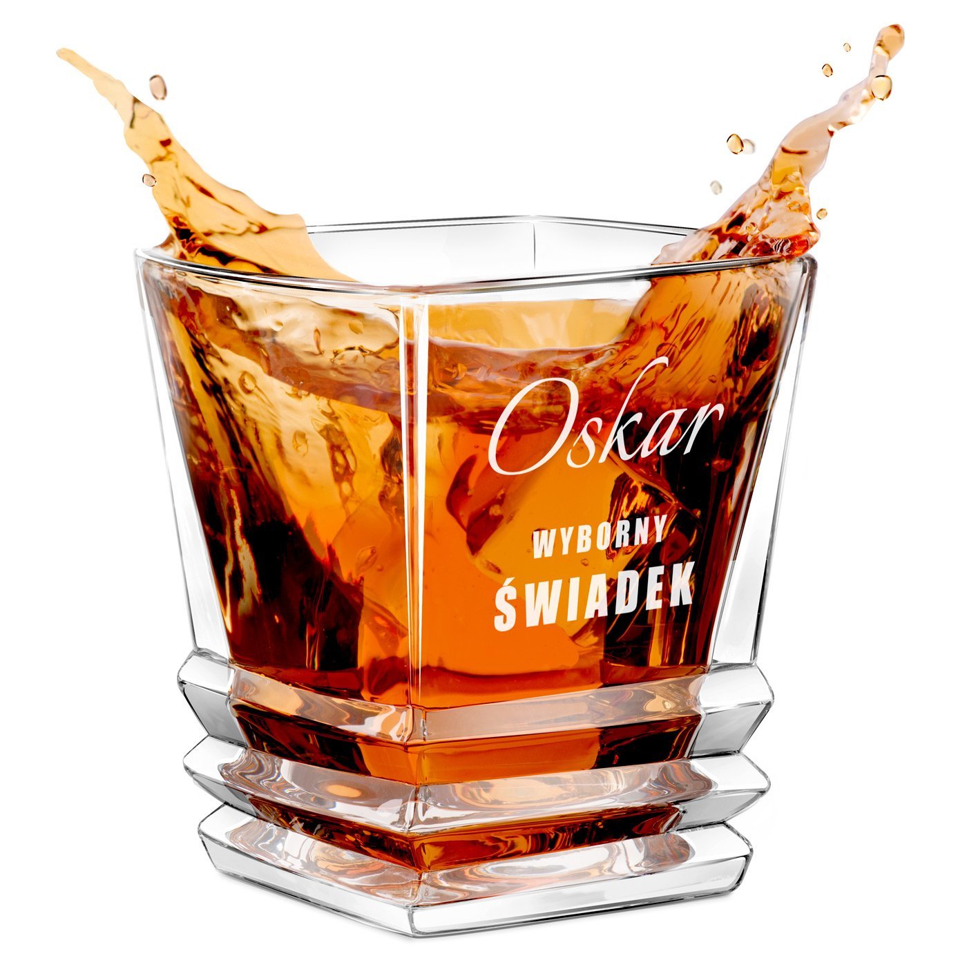 Szklanka do whisky geometric z grawerem dla wiadka jako podzikowanie lubne