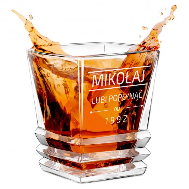 Szklanka do whisky geometric z grawerem dla imprezowicza żeglarza na urodziny