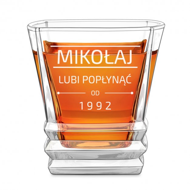 Szklanka do whisky geometric z grawerem dla imprezowicza żeglarza na urodziny