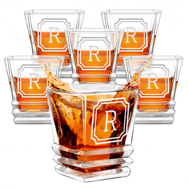 Szklanki geometric zestaw x6 z grawerowanym inicjałem dla konesera whisky