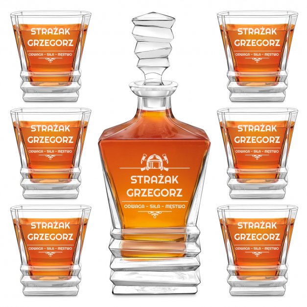 Karafka geometric z 6 szklankami i grawerem dla konesera whisky