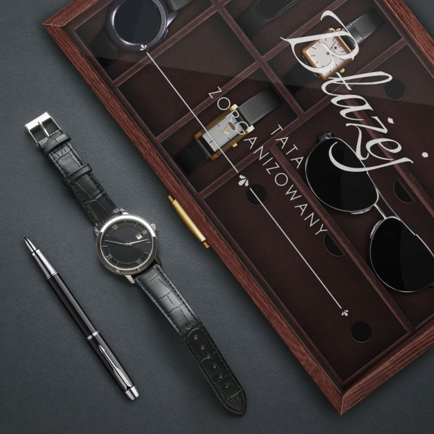 Szkatułka brązowa na zegarki i okulary z grawerem dla taty