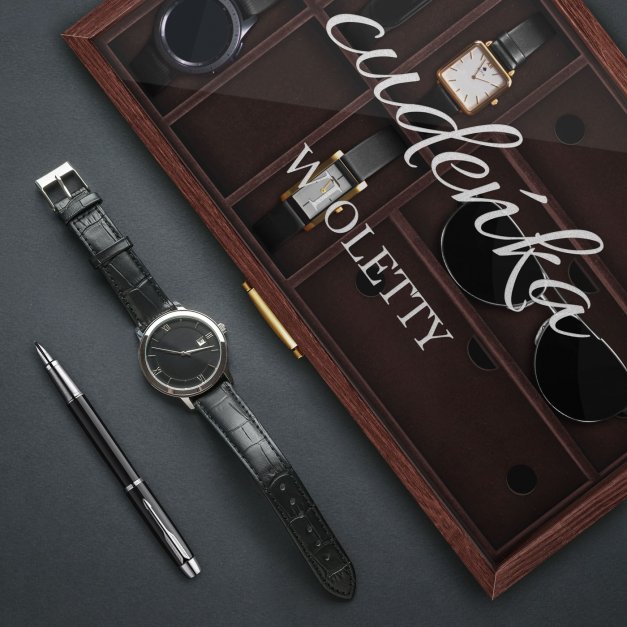 Szkatułka brązowa na zegarki i okulary z grawerem dla niej na imieniny