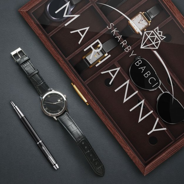 Szkatułka brązowa na zegarki i okulary z grawerem dla babci