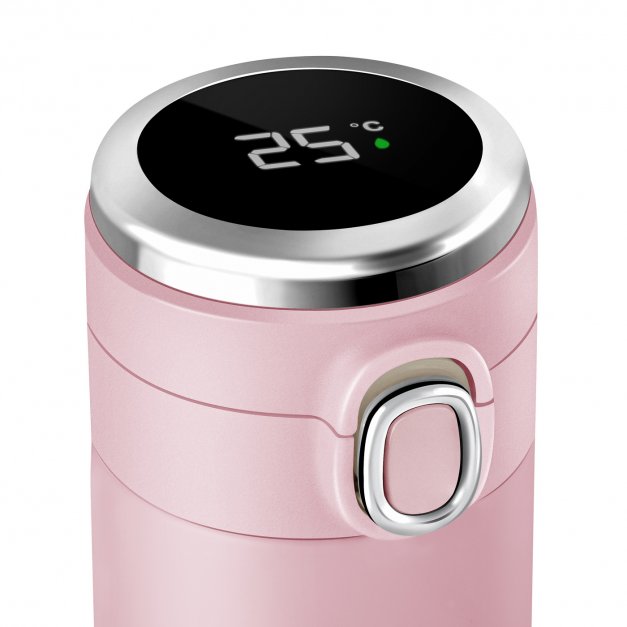 Kubek termiczny różowy z wyświetlaczem LED i grawerem dla kawosza na imieniny