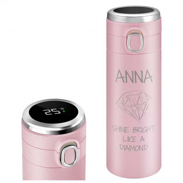 Kubek termiczny różowy z wyświetlaczem LED i grawerem dla dziewczyny żony na walentynki imieniny
