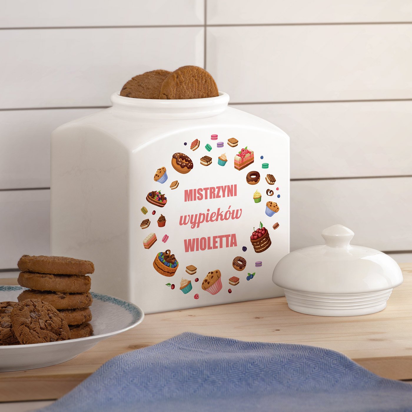 Soik ceramiczny na ciastka z nadrukiem dla niej na imieniny wita