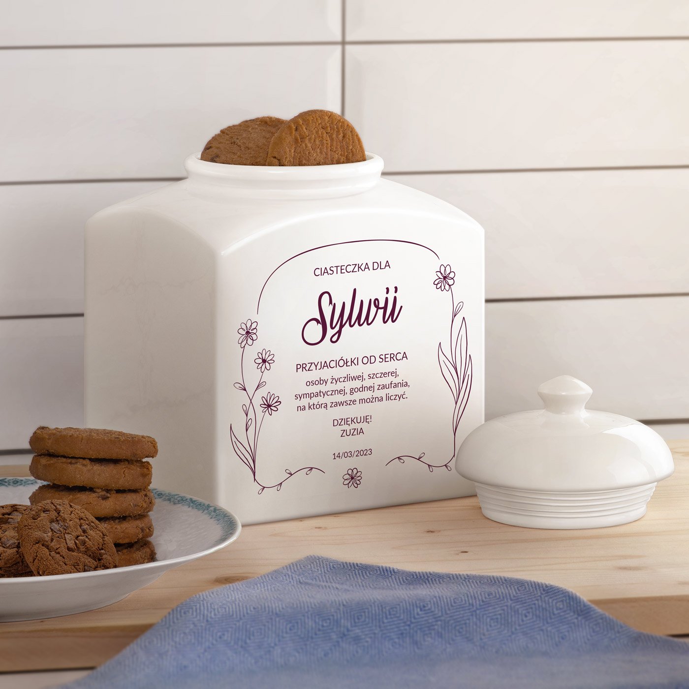 Soik ceramiczny na ciastka z nadrukiem dla przyjaciki