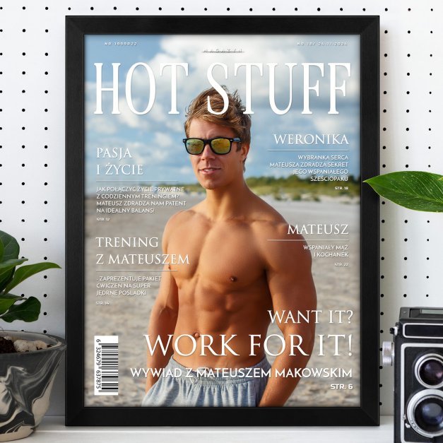 Plakat personalizowany ze zdjęciem w ramce Hot Stuff dla kulturysty męża