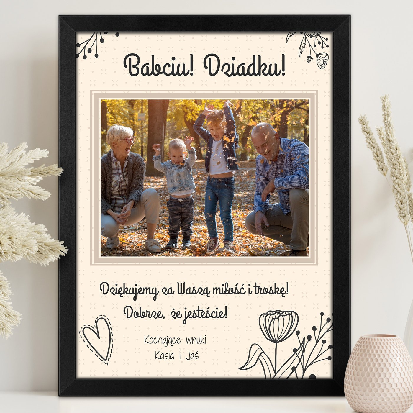 Plakat personalizowany ze zdjciem i nadrukiem w ramce dla babci i dziadka na Dzie Babci i Dzie Dziadka