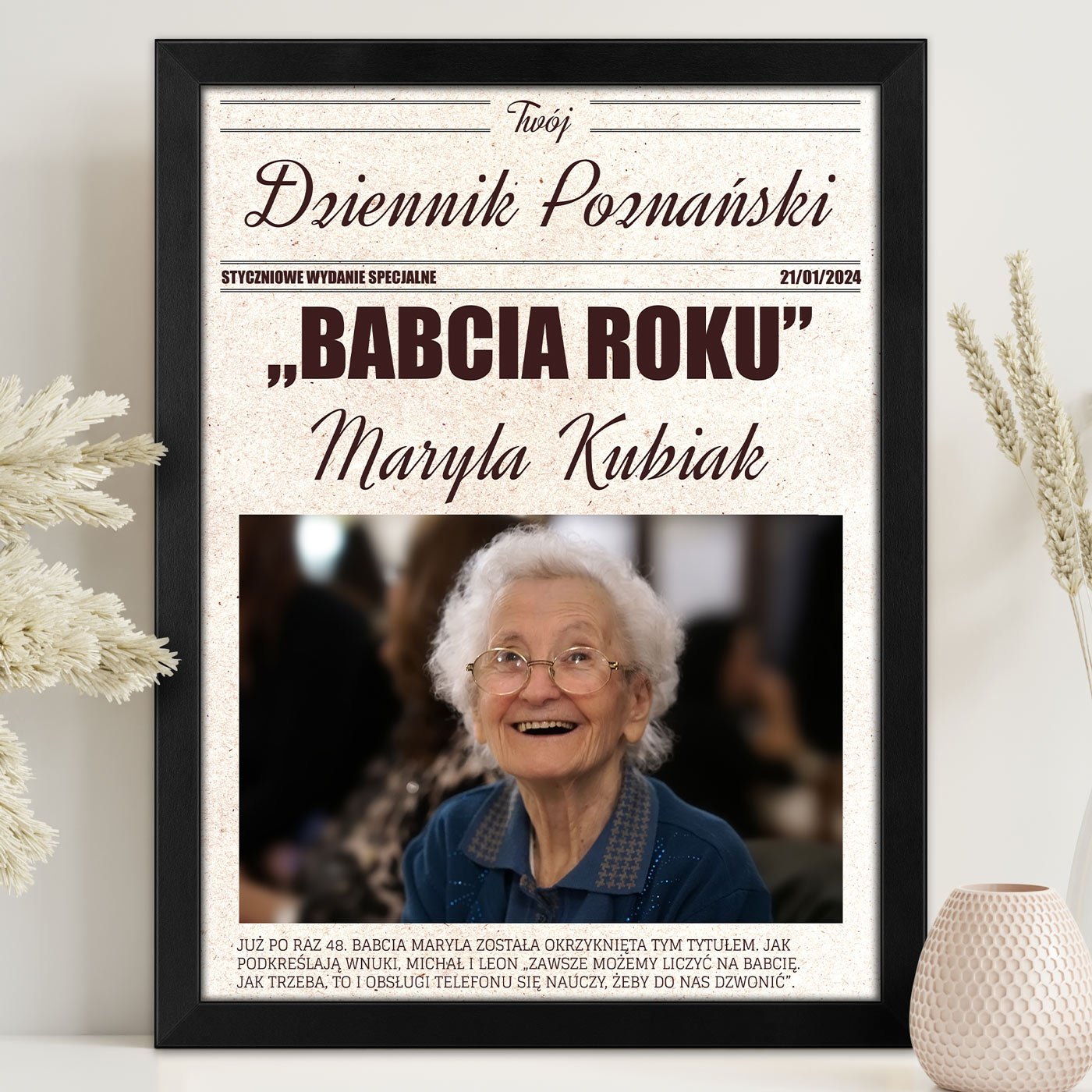 Plakat personalizowany ze zdjciem Twj Dziennik w ramce z nadrukiem dla babci na Dzie Babci