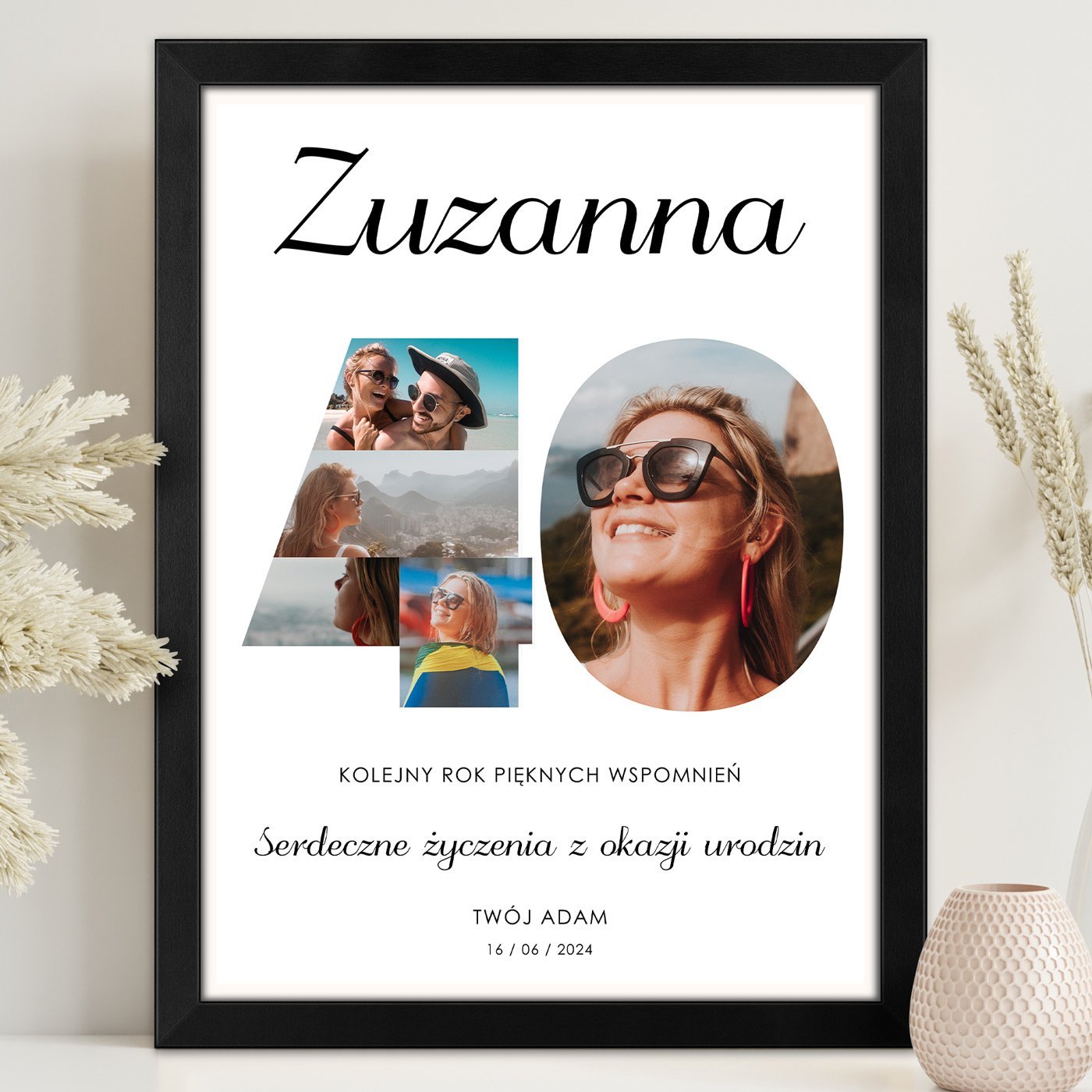 Plakat personalizowany kola zdj w ramce z nadrukiem dla ony na 40 urodziny