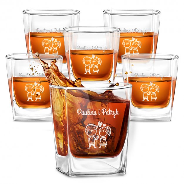Szklanki grawerowane do whisky x6 komplet dedykacja dla pary na walentynki rocznicę ślub parapetówkę