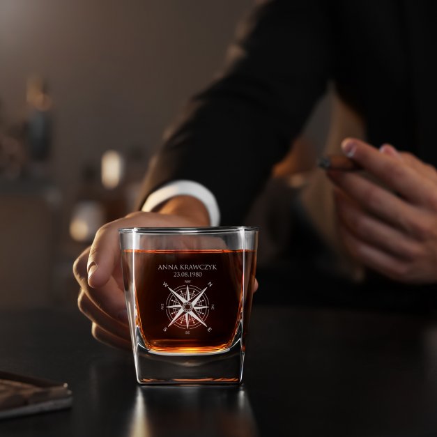 Szklanki grawerowane do whisky x6 komplet dedykacja róża wiatrów dla podróżnika na urodziny