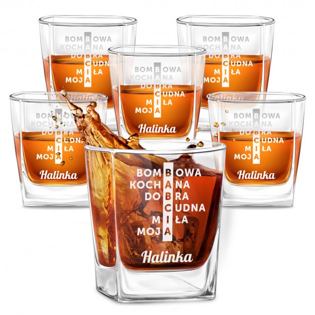 Szklanki grawerowane do whisky x6 komplet dedykacja dla babci